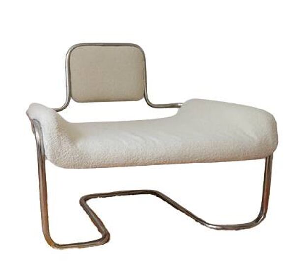 Fauteuil en laine bouclette écrue et inox