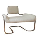 Armchair in ecru wool and stainless steel