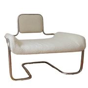 Armchair in ecru wool and stainless steel