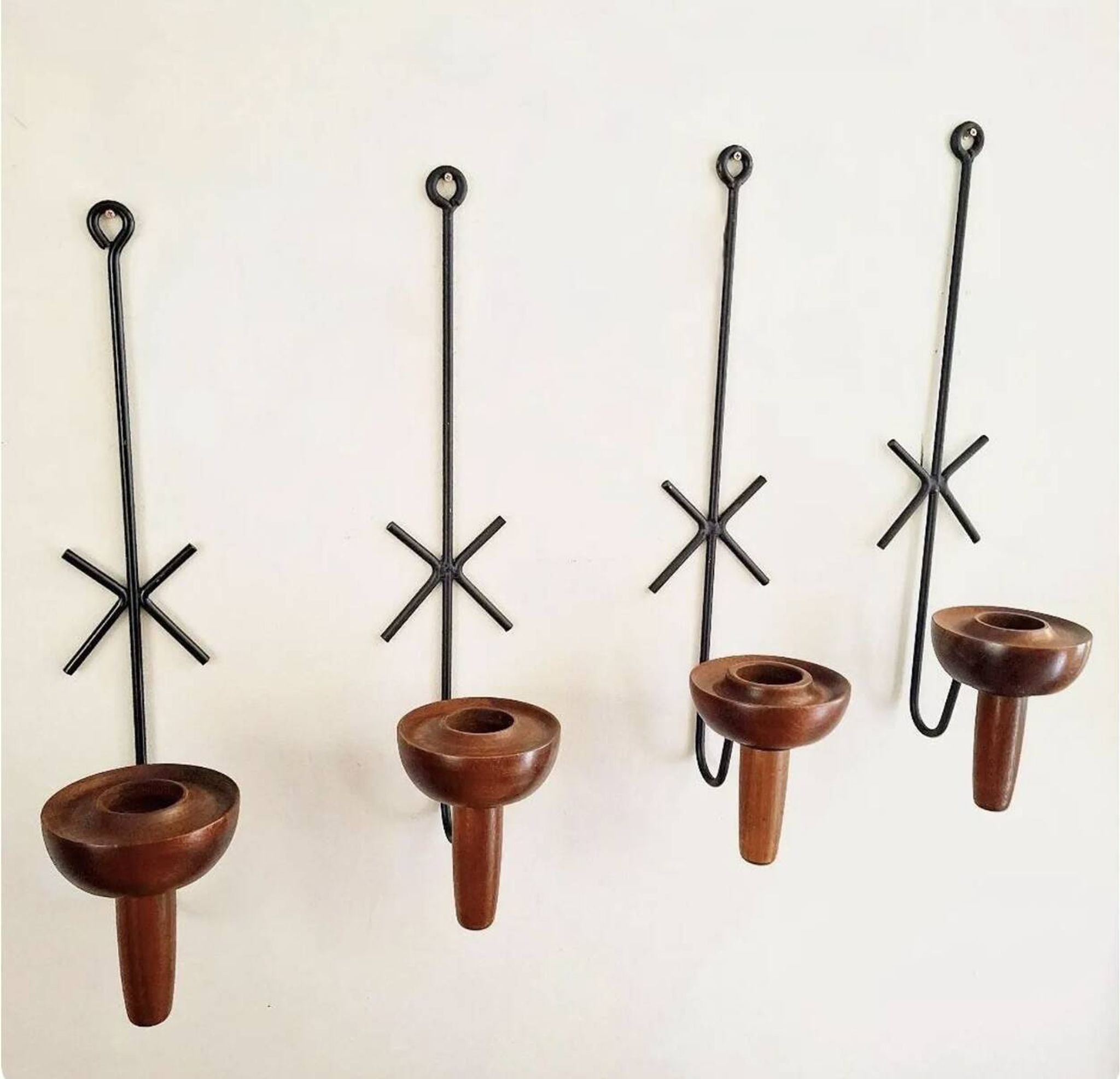 Vintage TEAK WALL SCONCE / lampett, candle holder, stylish, set of 4, 50s