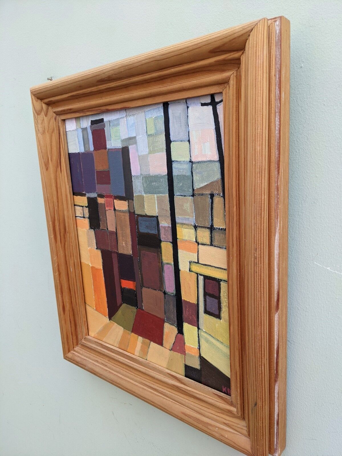Mid-Century Modern "Cubist View" Vintage Cubist Oil Painting, Framed