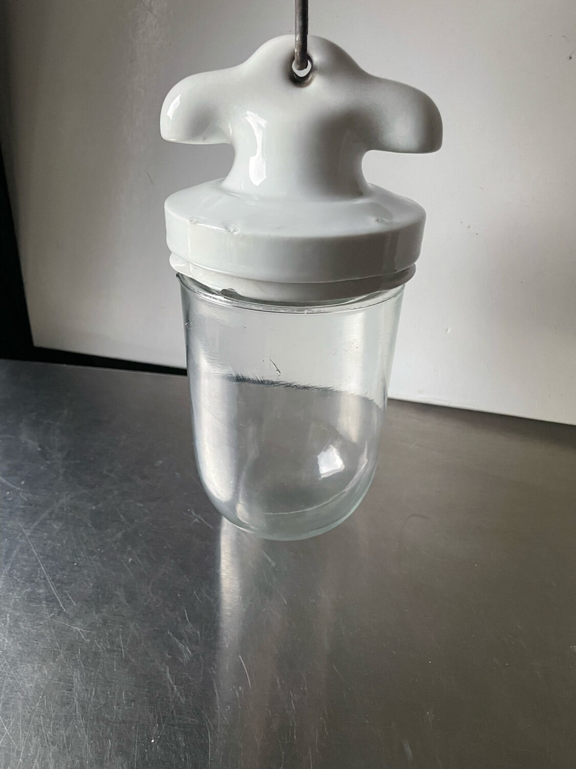 Art deco ceiling pendant lamp in porcelain & glass