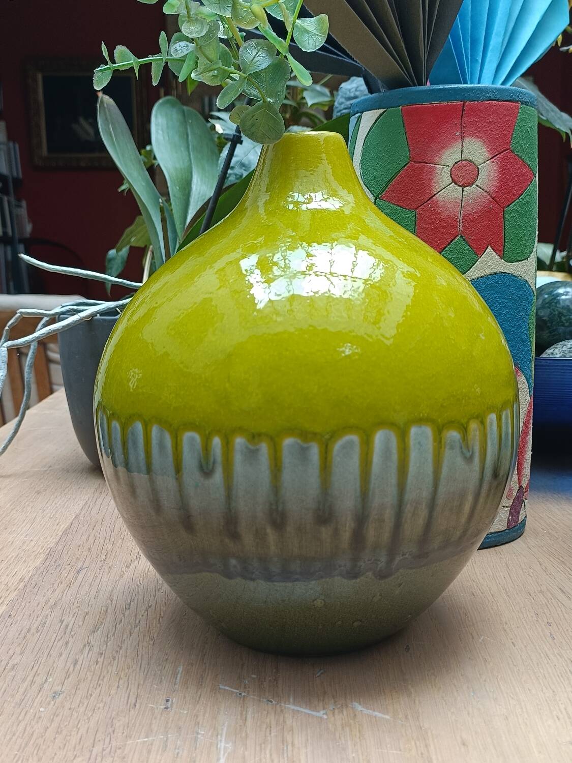 Green ceramic vase with stamp