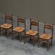 Set of 4 oak and bamboo chairs, 1950s.