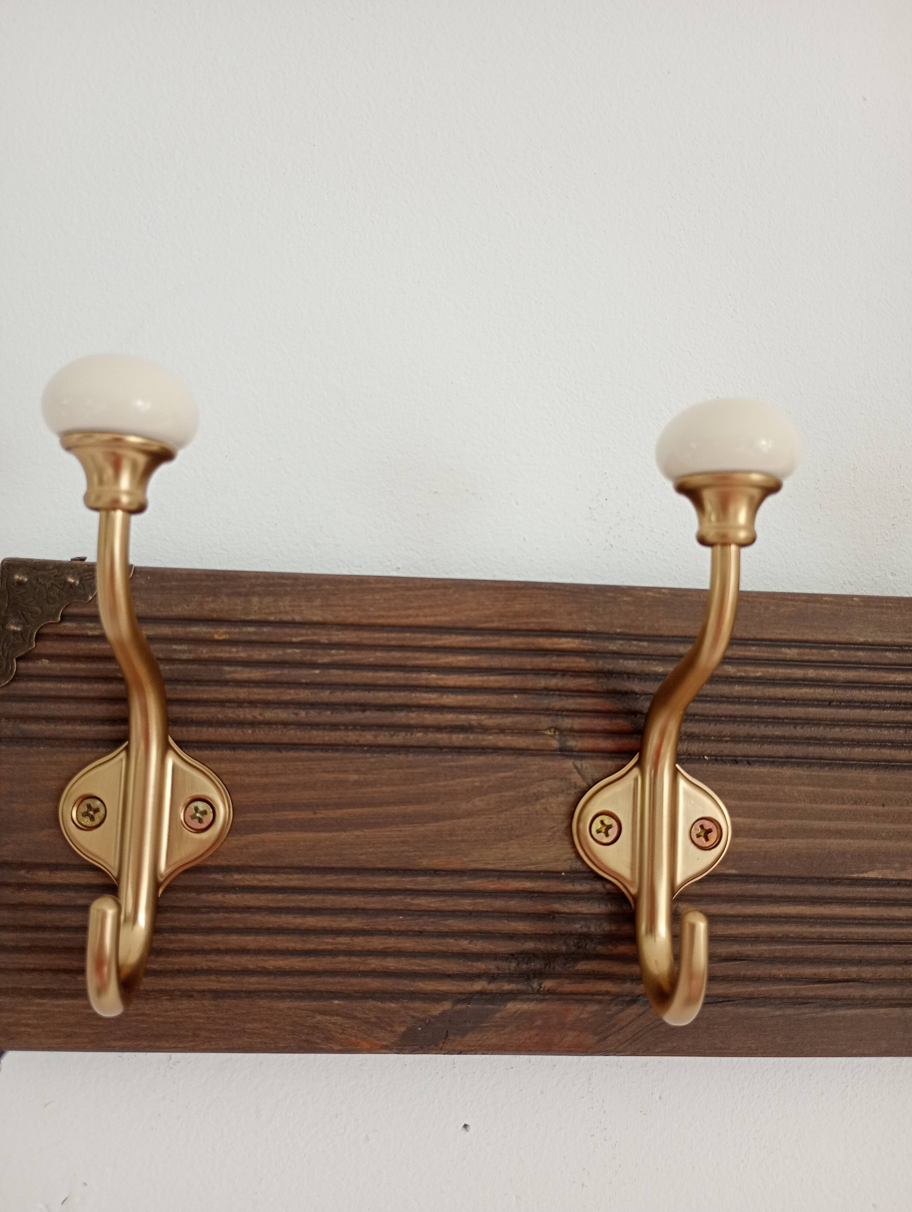 Vintage wall coat rack – 57 cm – 5 metal and ceramic hooks