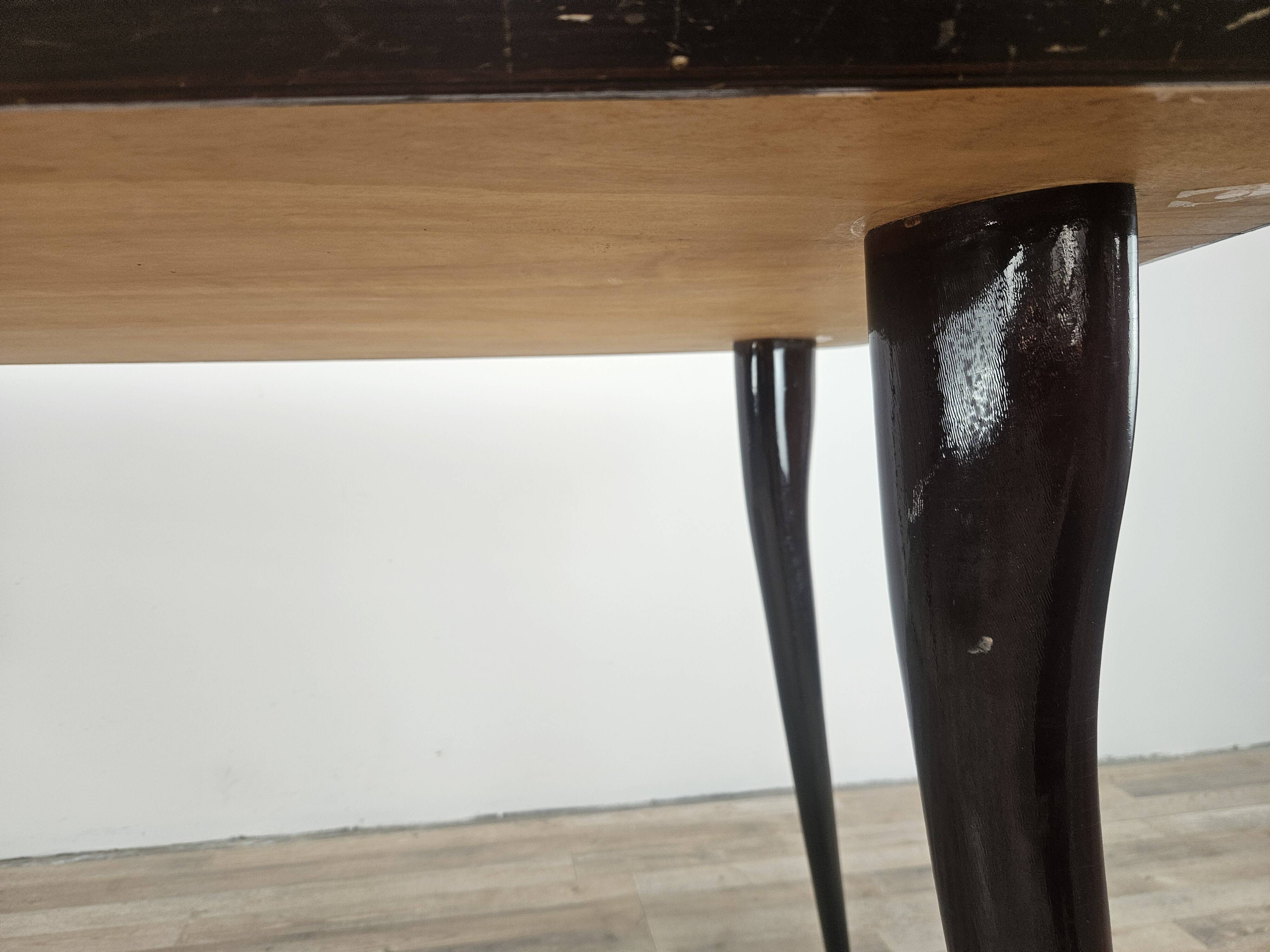 Mid-century mahogany dining table with aquamarine glass top
