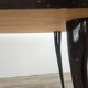 Mid-century mahogany dining table with aquamarine glass top
