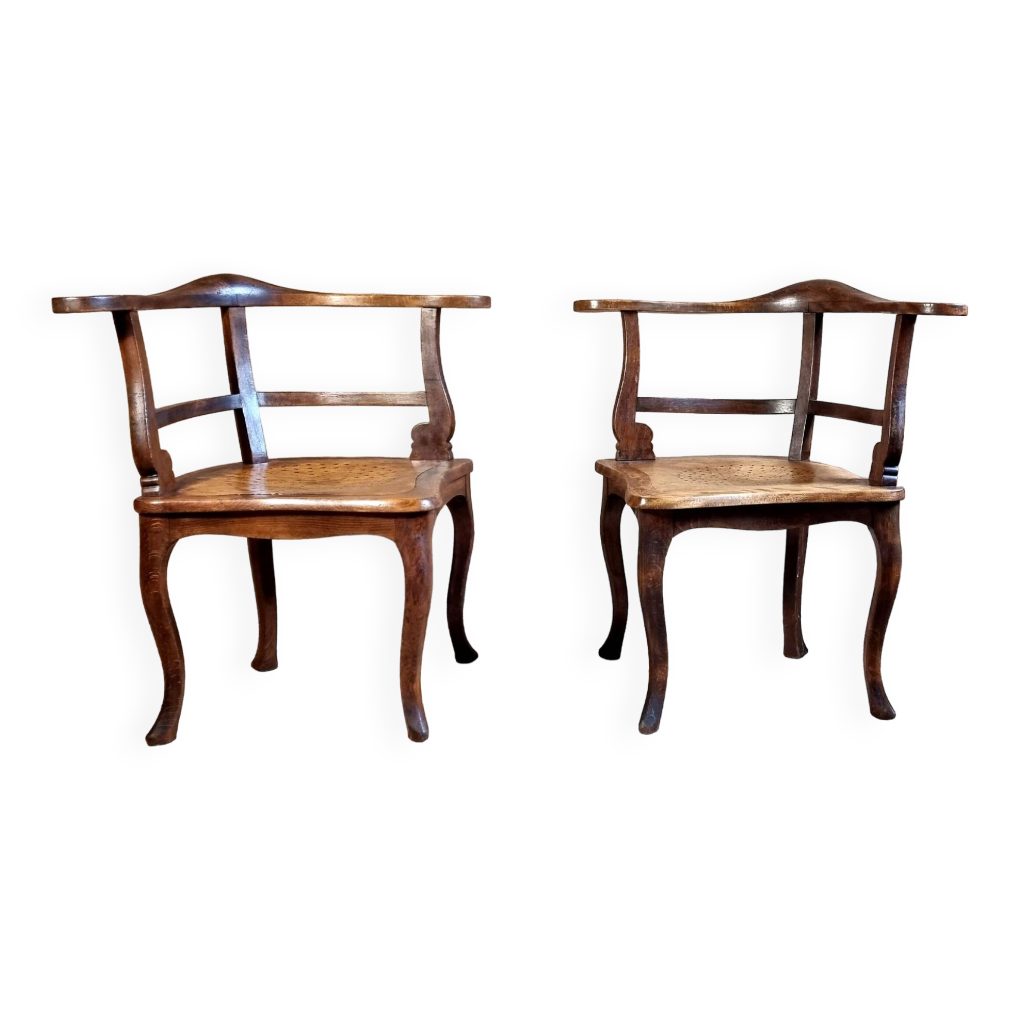 Pair of 1900 living room armchairs with bistro seating