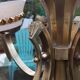 Art Deco chandelier with 4 lights in bronze and opaline.
