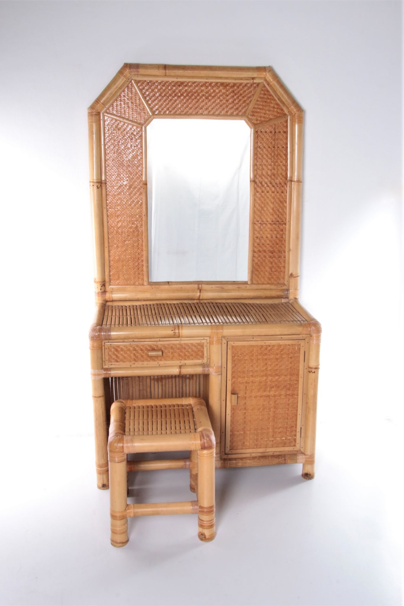 Vintage faux bamboo dressing table 'natural beauty' 1980s France