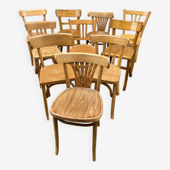 Lot de 10 chaises bistrot restaurant dépareillées 1960 bois courbé brasserie