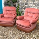 Pair of pink velvet toad armchairs, 1970s