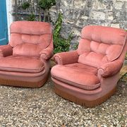 Pair of pink tufted velvet frog chairs 1970