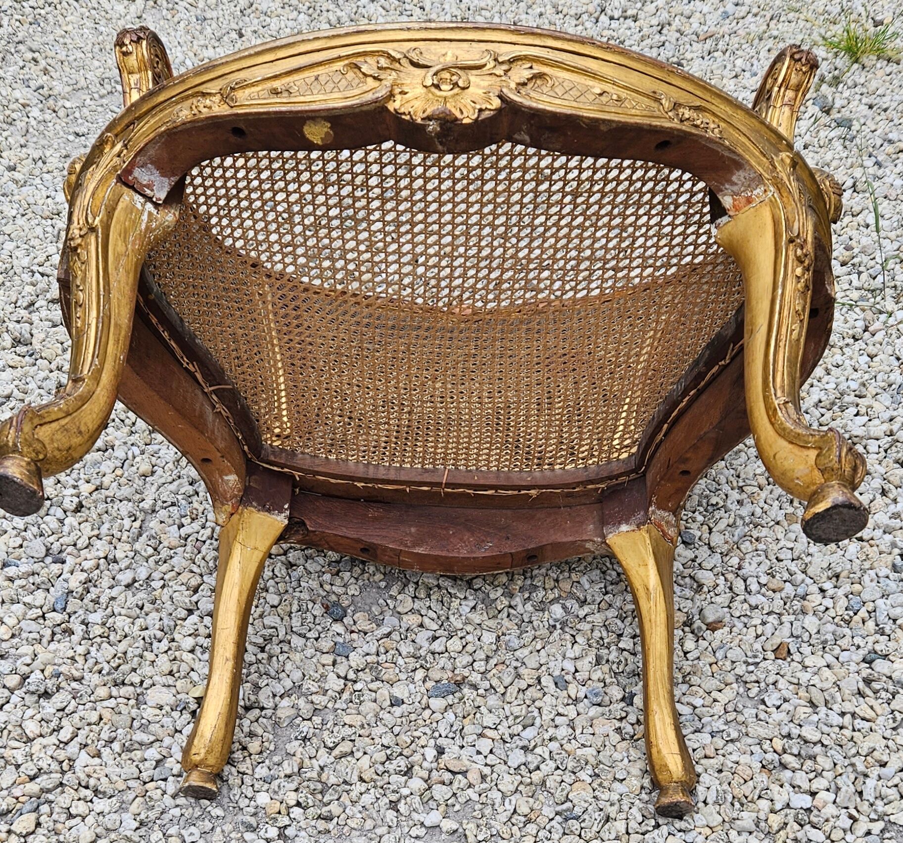 Gilded wood armchair and double canning