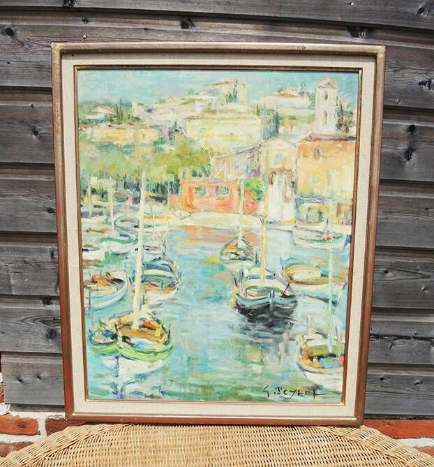 Old Oil on Wood Painting G. Peyrot: Villefranche