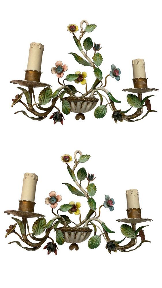 Florentine Tole Flower Sconces, Set of 2