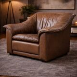 Vintage Pair of Brown Leather Lounge Armchairs — Second Half of the 20th