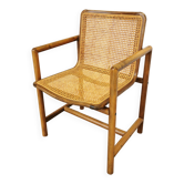 Fauteuil vintage en bois et rotin par Branko Ursic : fauteuil de salon du milieu du siècle