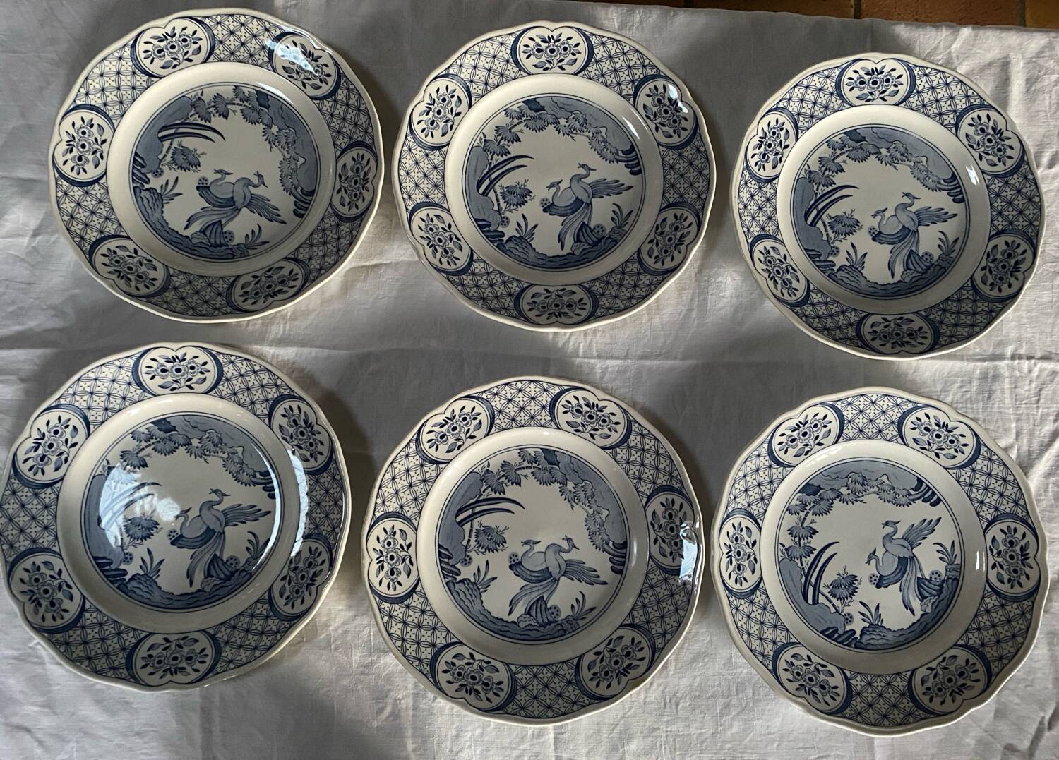 6 large Old Chelsea Furnivals dinner plates