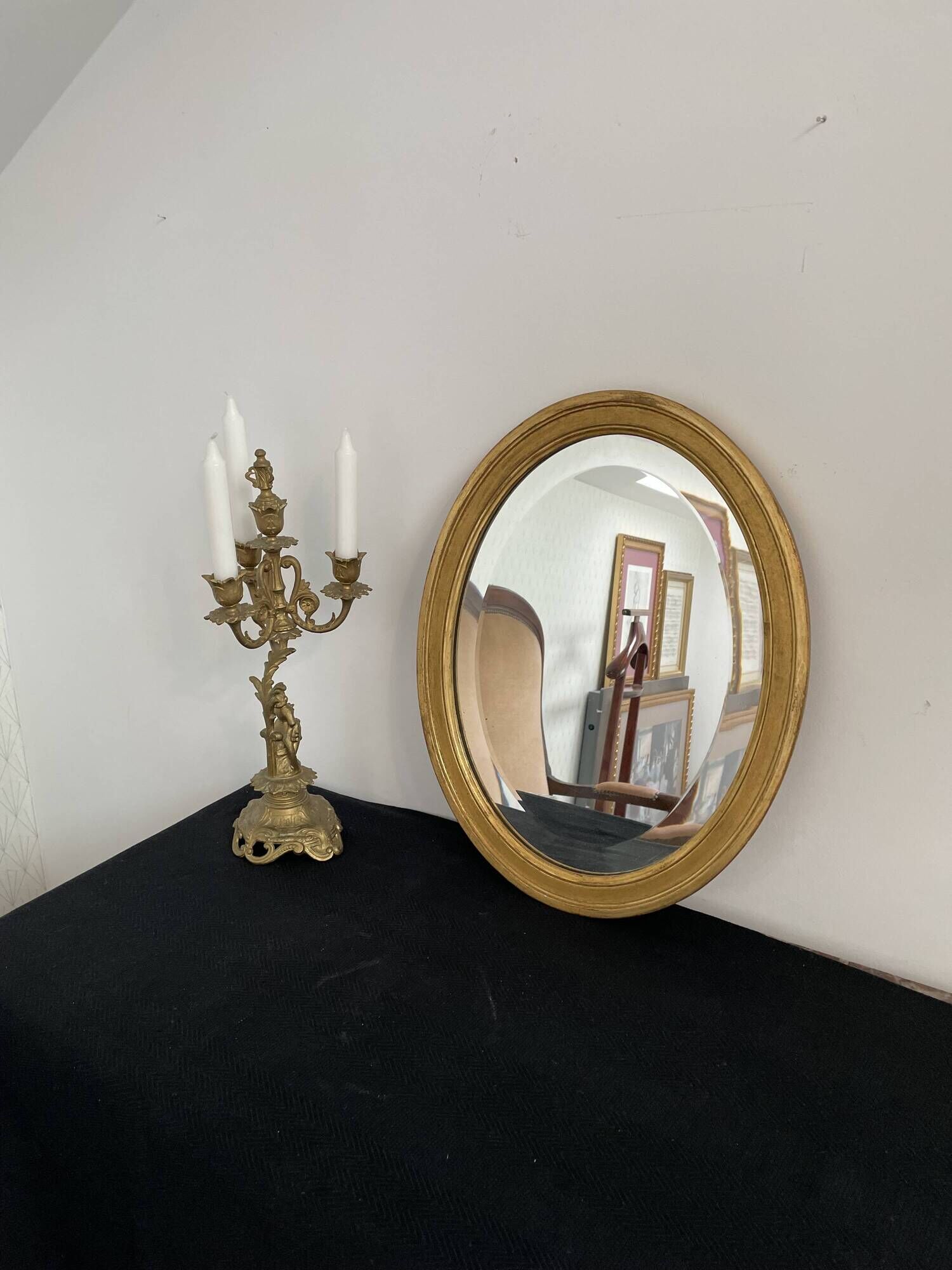 Large wooden mirror - oval - beveled - France - French decoration