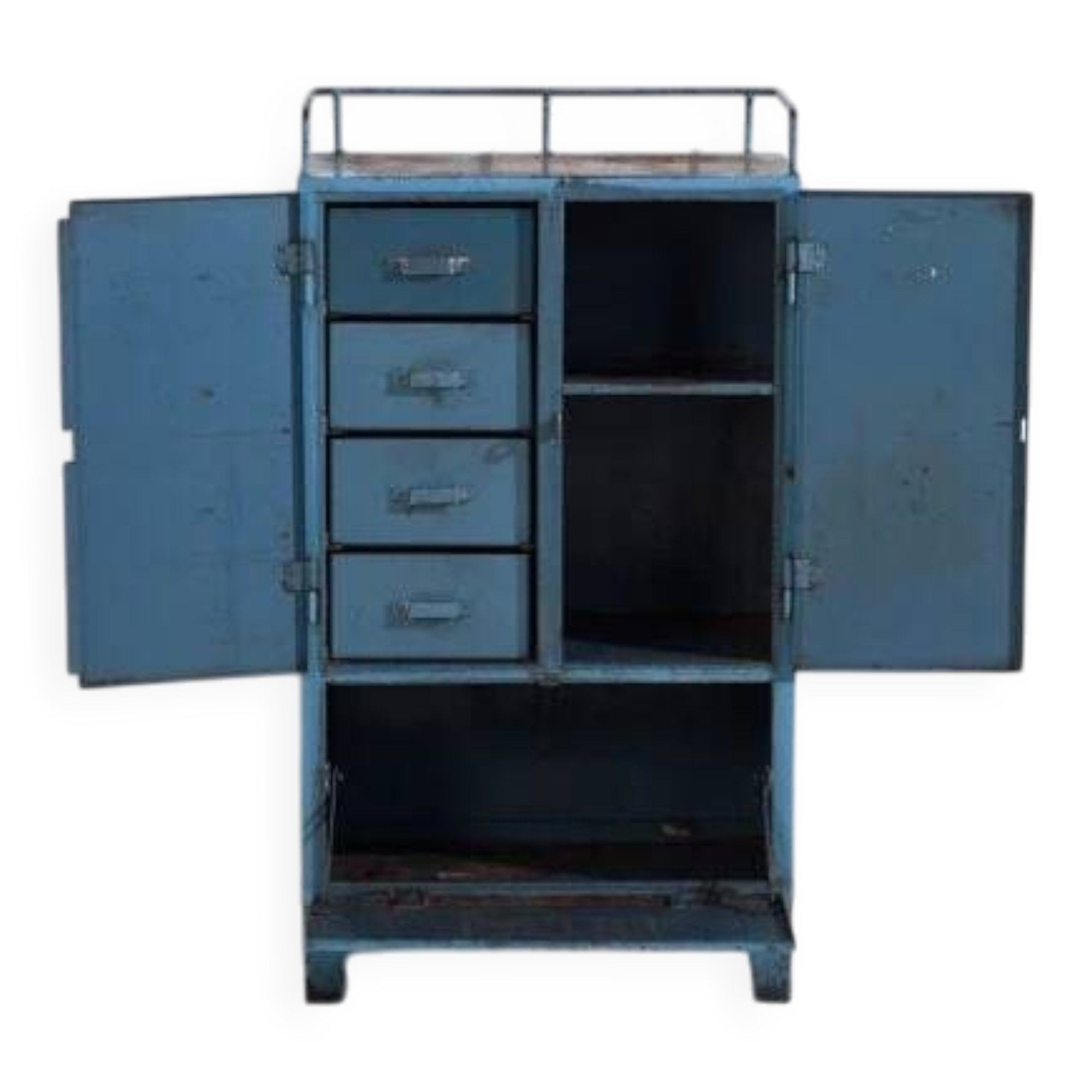 Armoire vintage de style industriel avec patine bleue (c.1950)