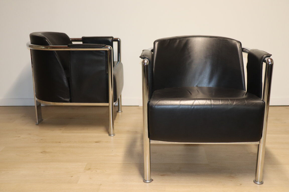 Pair of armchairs in synthetic leather and chromed metal, 1970