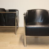 Pair of armchairs in synthetic leather and chromed metal, 1970