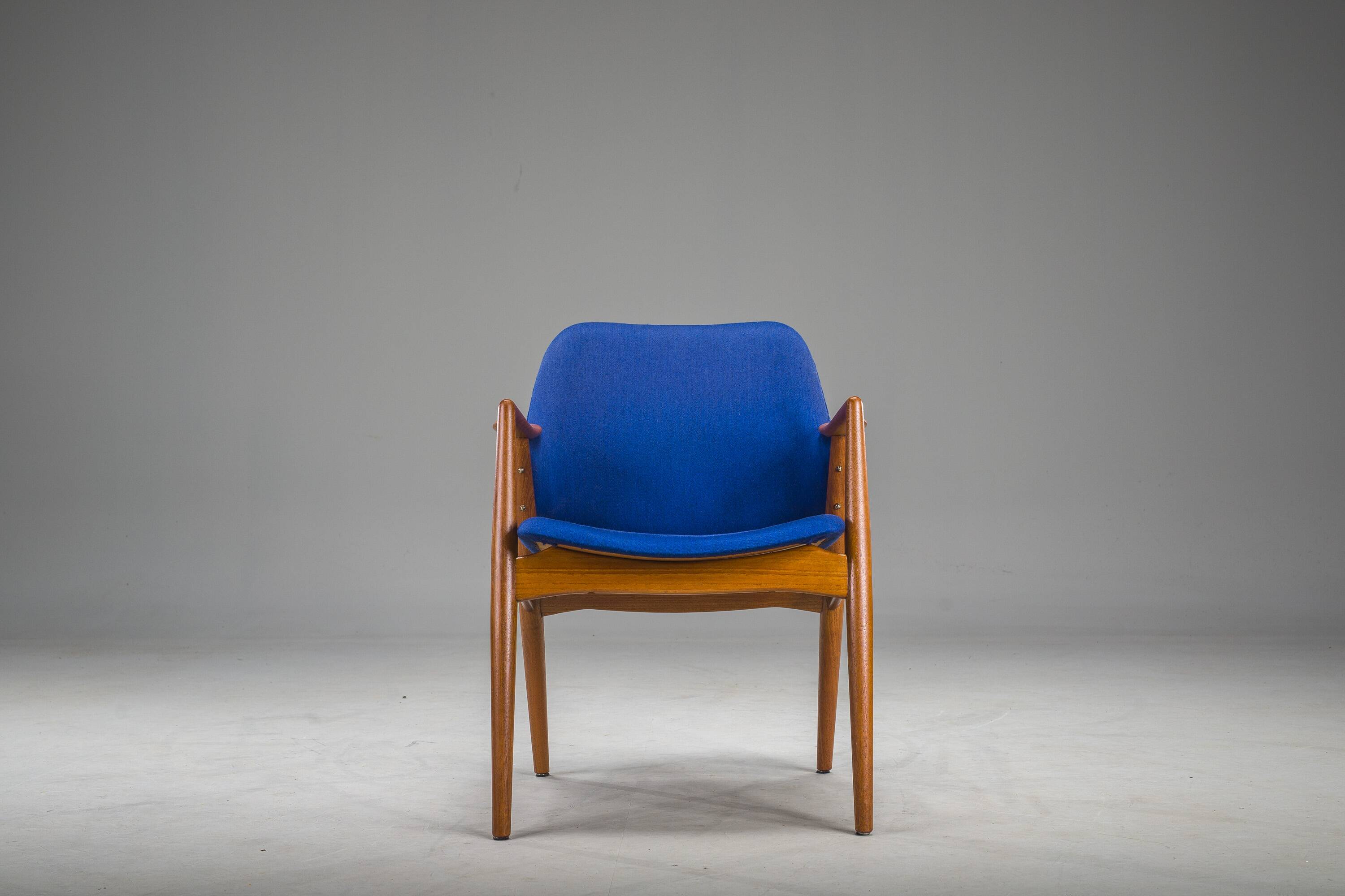 Armchair in Blue and Teak by Alf Svensson for Dux, 1960s