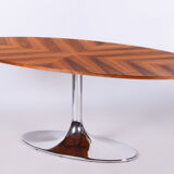 Restored oval table, functionalism, kovona, chrome, walnut, czechia, 1960s