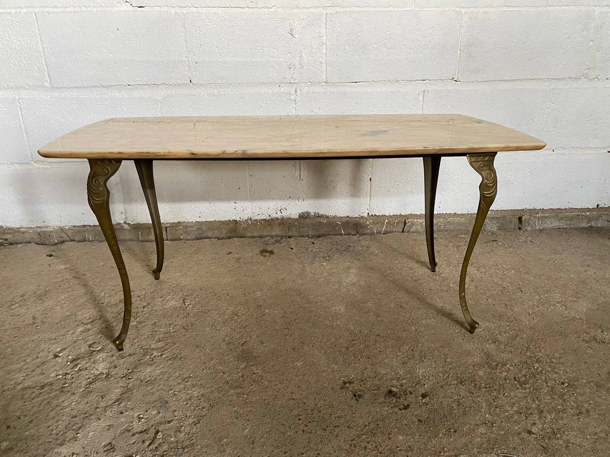 Table basse marbre base laiton vintage 1950