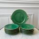 dessert service 12 dessert plates and a green and golden Art Deco cake dish 40s