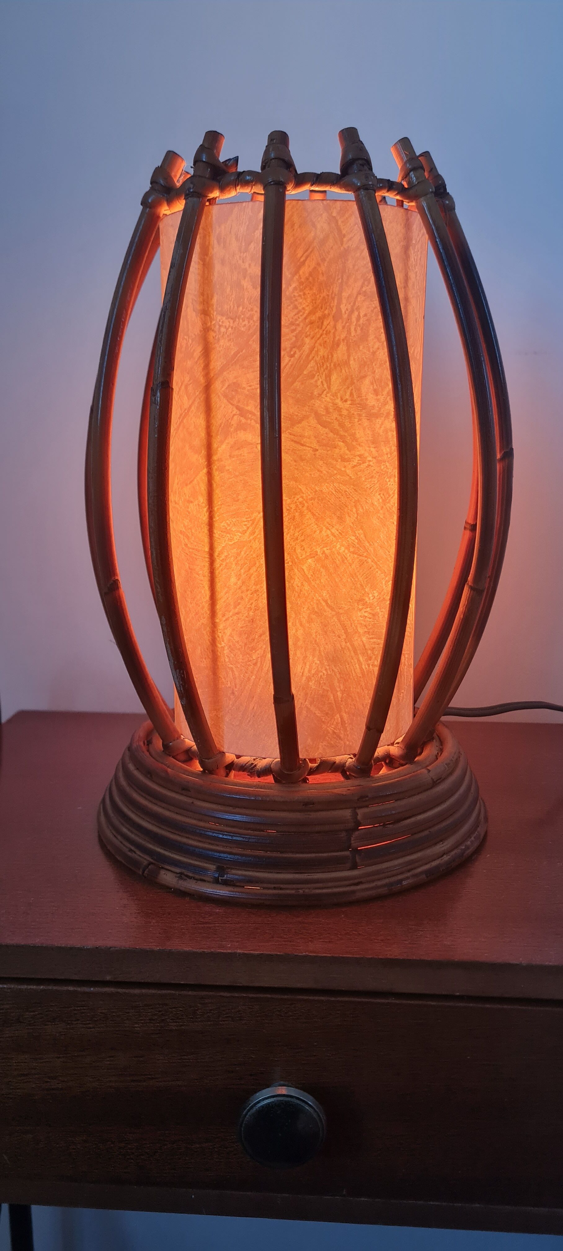 Rattan and bamboo table lamp by Louis Sognot 1960