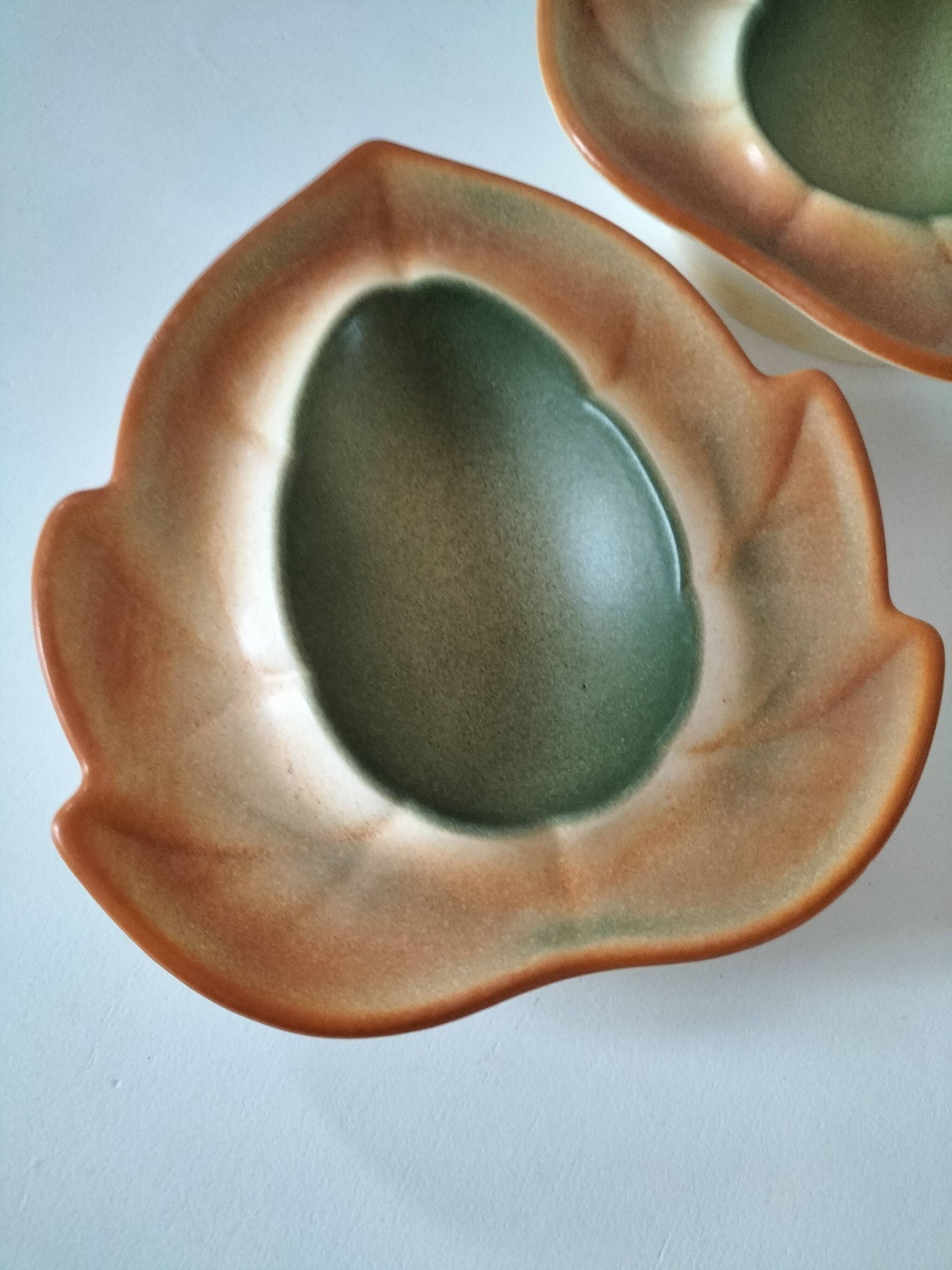 Pair of biomorphic bowls Salins France moss green, 1950s