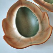 Pair of biomorphic bowls Salins France moss green, 1950s