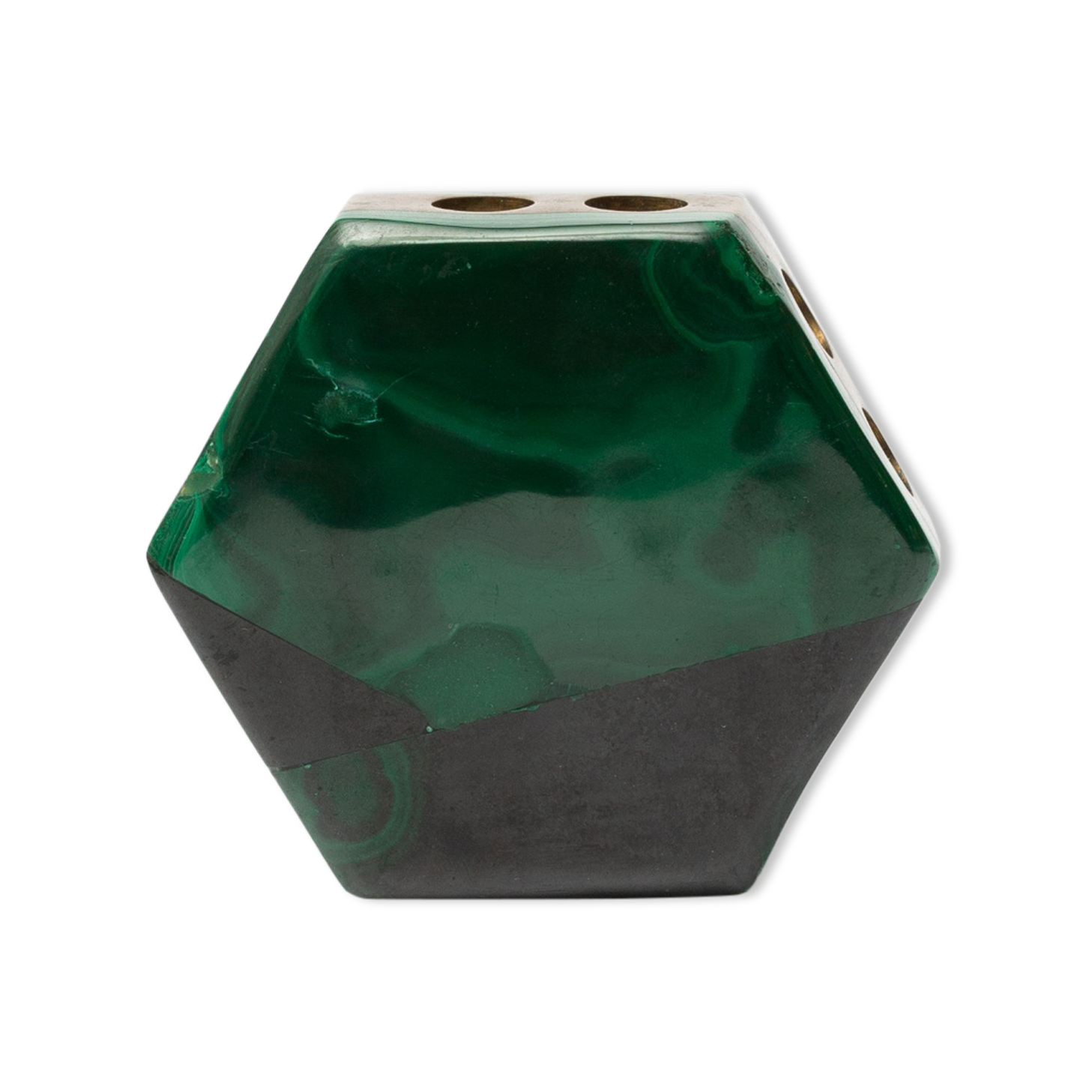 Pencil holder in malachite and brass (70s)
