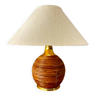 Rattan lamp with original linen shade