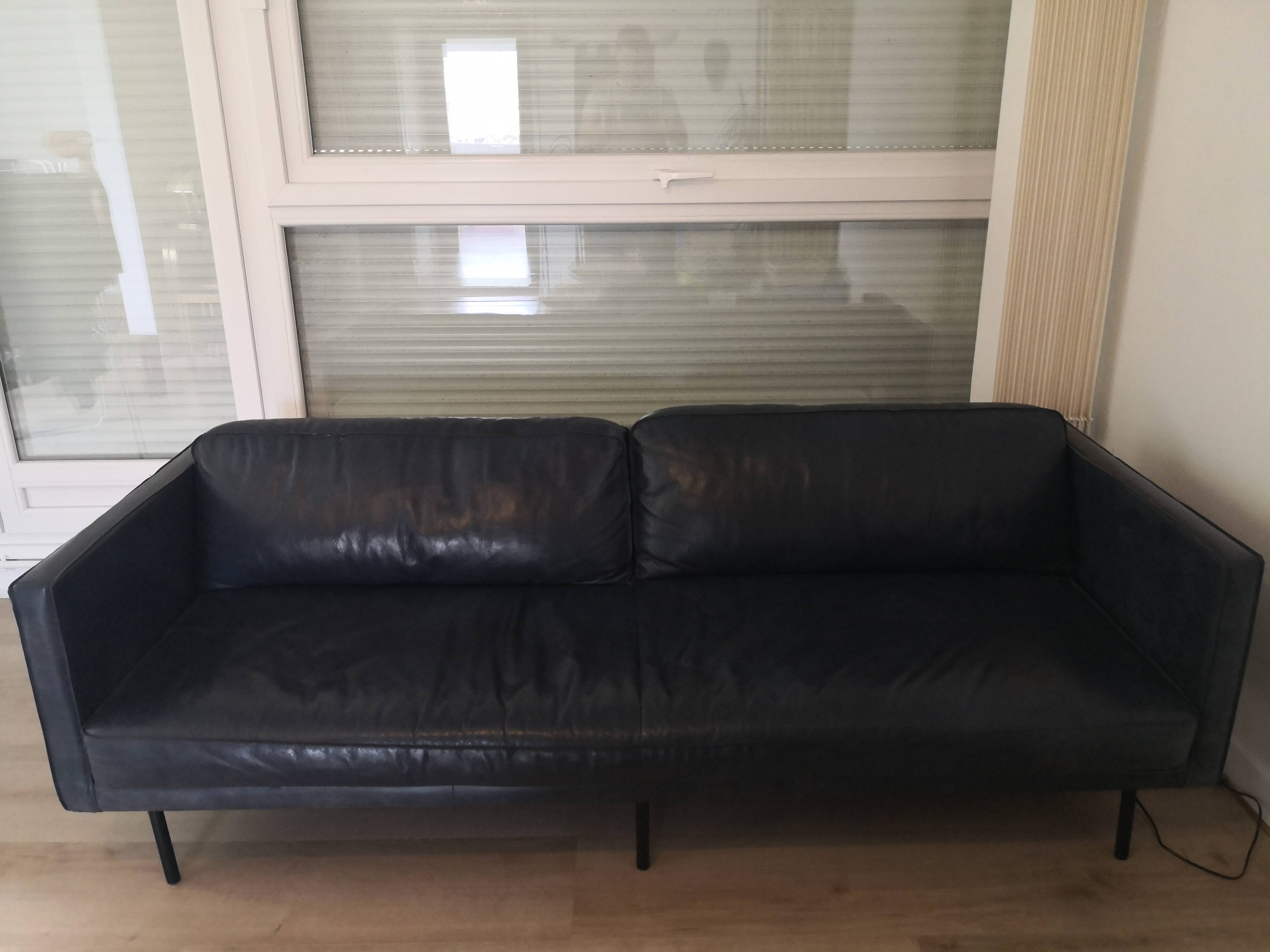 Oxford blue leather sofa