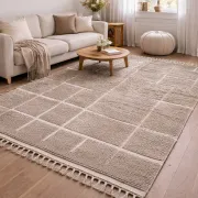 Thick Berber rug in wool – Soft Ivory Grid