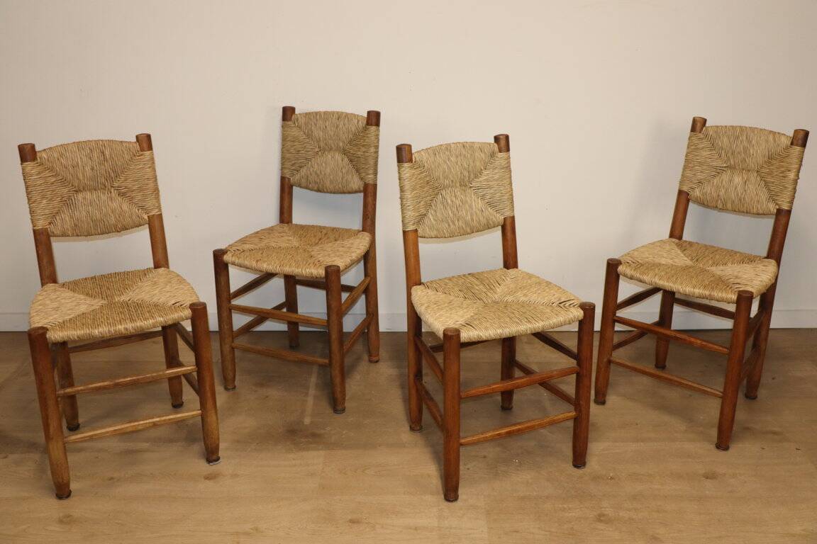 Series of 4 Charlotte Perriand Chairs Model "Bauche" BCB Edition