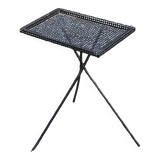 Side table in black perforated metal rigitulle from the 50s