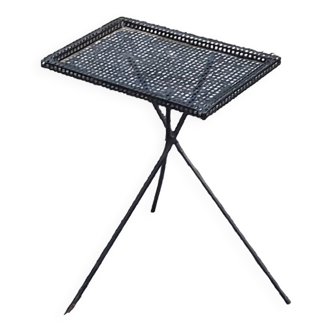Side table in black perforated metal rigitulle from the 50s