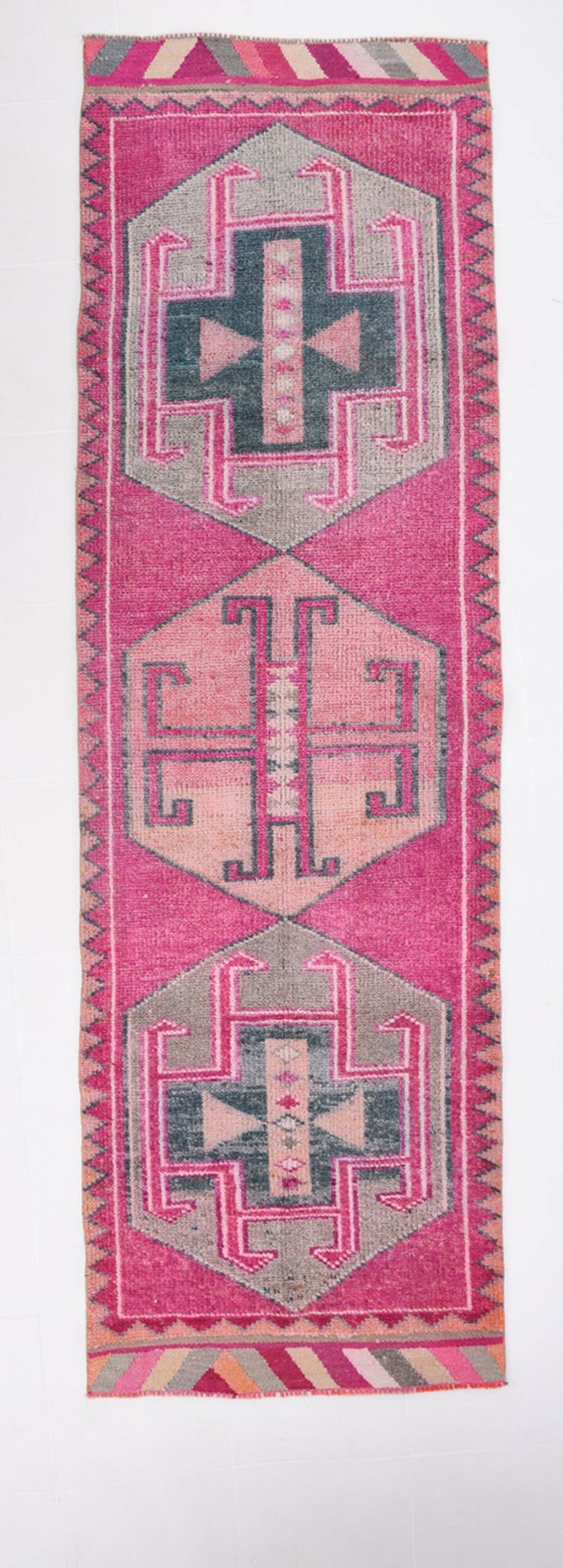 Tapis de couloir oriental Oushak rose saumon, 96 x 318 cm
