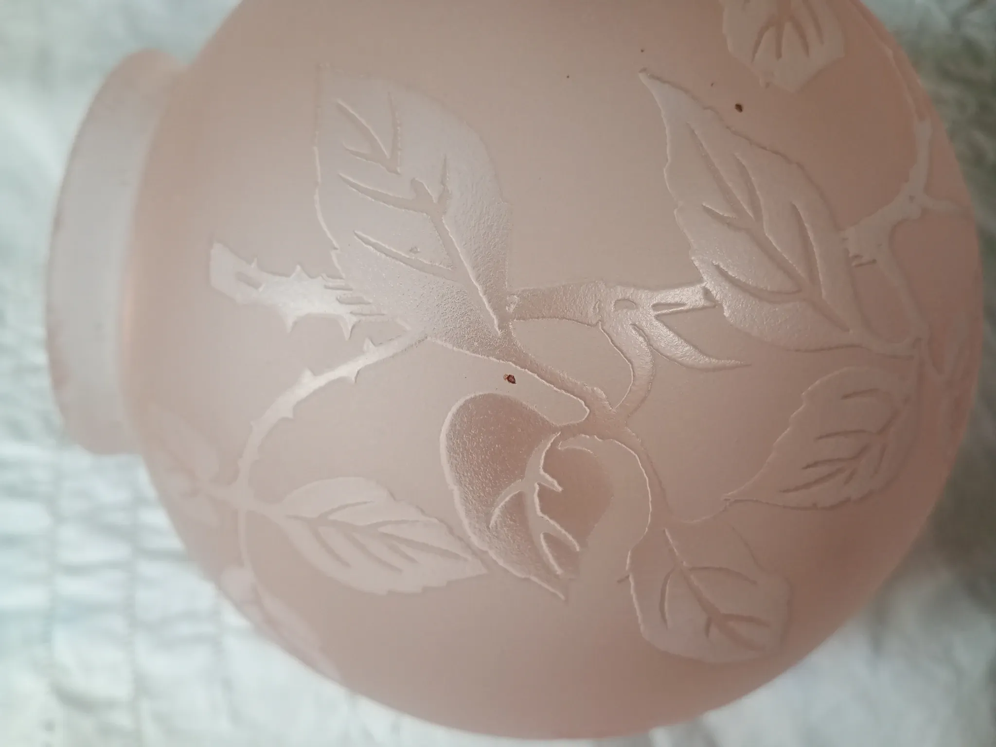 Sprat - frosted pink glass globe with pink flowers for chandelier lamp circa 1920