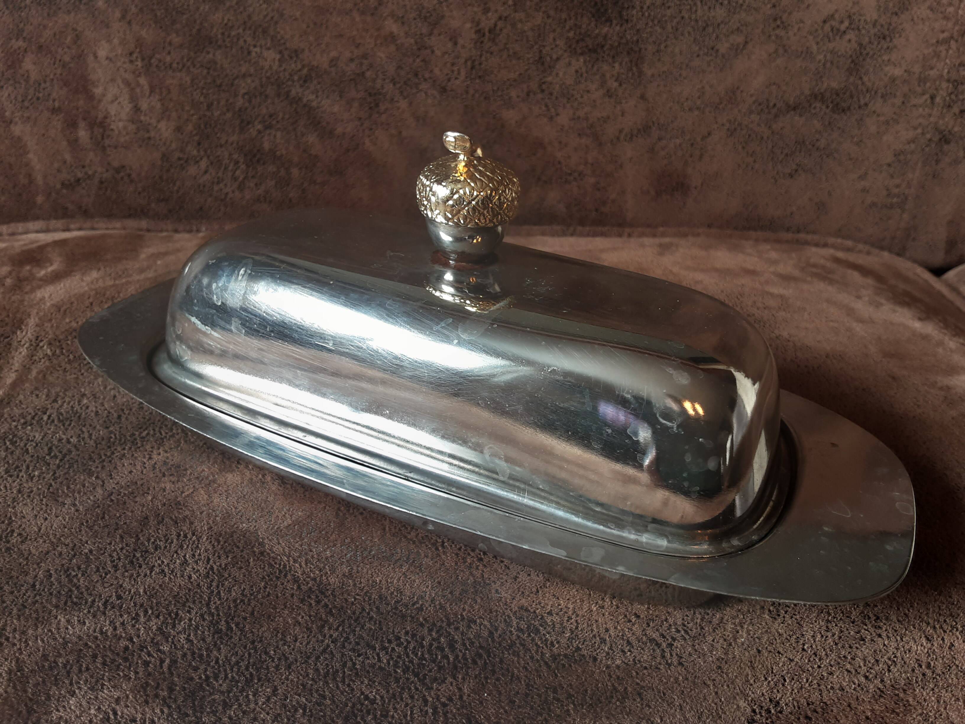 Original vintage metal butter dish