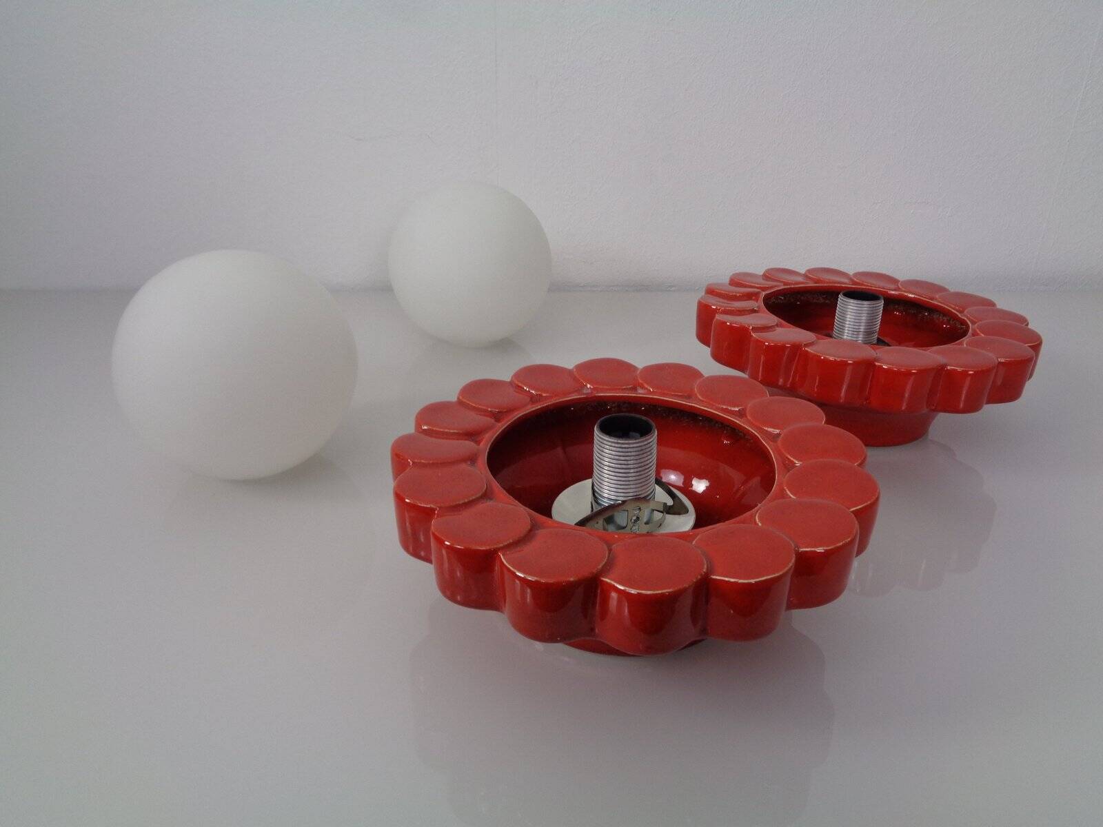 Pop Art Studio Ceramic & Glass Flower Wall Lamps, Germany, 1960s, Set of 2