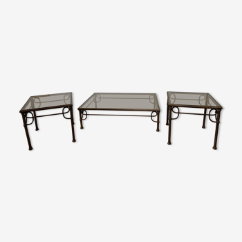 Coffee table set and wrought iron sofa end