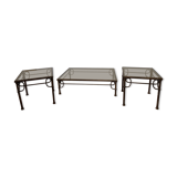 Coffee table set and wrought iron sofa end