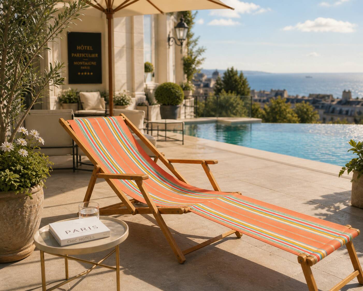 Vintage striped multicoloured deck chair with original patina.
