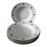 Set of 5 deep porcelain plates in cherry table colours.