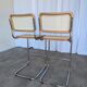 Ensemble de 2 chaises haute Bar Cesca / Design Marcel Breuer / Noyer clair, osier